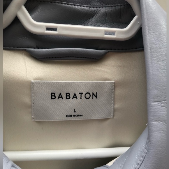 Aritzia Babaton Vegan leather Pelli shirt in light blue, size large - Picture 4 of 8